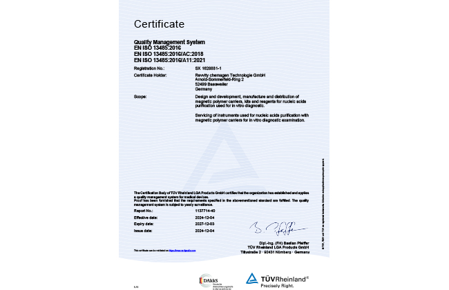 DIN EN ISO 13485 English certificates